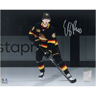 Elias Pettersson Vancouver Canucks Autographed Fanatics Authentic 8 x 10 Black Jersey Spotlight Photograph