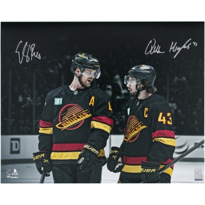 Quinn Hughes & Elias Pettersson Vancouver Canucks Autographed Fanatics Authentic 16 x 20 Black Jersey Spotlight Photograph