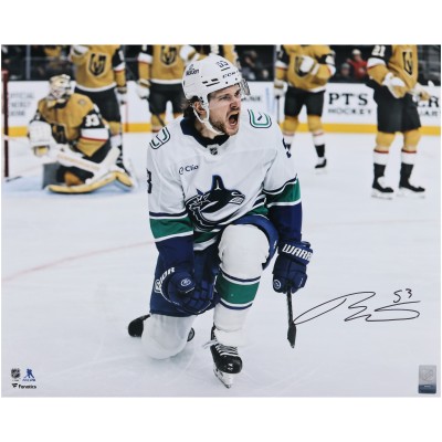 Teddy Blueger Vancouver Canucks Autographed Fanatics Authentic 16 x 20 White Jersey Celebration Photograph