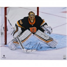 Tuukka Rask Boston Bruins Autographed Fanatics Authentic 16 x 20 Black Alternate Jersey In Net Photograph