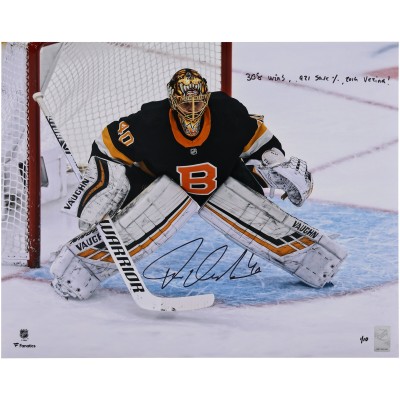 Tuukka Rask Boston Bruins Autographed Fanatics Authentic 16 x 20 Black Alternate Jersey In Net Photograph with Multiple Inscriptions - Limited Edition #1/10
