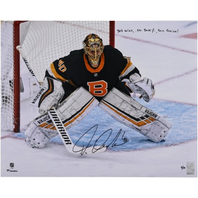 Tuukka Rask Boston Bruins Autographed Fanatics Authentic 16 x 20 Black Alternate Jersey In Net Photograph with Multiple Inscriptions - Limited Edition of 10