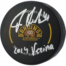 Шайба Tuukka Rask Boston Bruins Autographed Fanatics Authentic 100th Anniversary Official Game with 2014 Vezina Inscription
