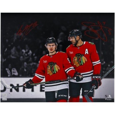 Connor Bedard & Seth Jones Chicago Blackhawks Autographed Fanatics Authentic 16 x 20 Red Jersey Spotlight Photograph