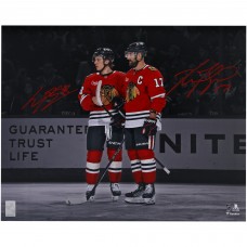 Connor Bedard & Nick Foligno Chicago Blackhawks Autographed Fanatics Authentic 16 x 20 Red Jersey Spotlight Photograph