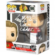 Connor Bedard Chicago Blackhawks Autographed Fanatics Authentic Red Jersey Funko Pop! Vinyl Figure with 2024 Calder Inscription - Limited Edition #10/10