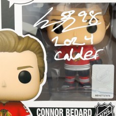 Connor Bedard Chicago Blackhawks Autographed Fanatics Authentic Red Jersey Funko Pop! Vinyl Figure with 2024 Calder Inscription - Limited Edition #10/10