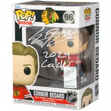 Connor Bedard Chicago Blackhawks Autographed Fanatics Authentic Red Jersey Funko Pop! Vinyl Figure with 2024 Calder Inscription - Limited Edition of 10