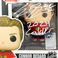 Connor Bedard Chicago Blackhawks Autographed Fanatics Authentic Red Jersey Funko Pop! Vinyl Figure with 2024 Calder Inscription - Limited Edition of 10