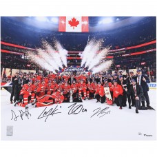 Nathan MacKinnon, Cale Makar, Sam Reinhart & Jordan Binnington Canada Autographed Fanatics Authentic 16 x 20 4 Nations Face-Off Champions Team Celebration Photograph - Limited Edition #1/25
