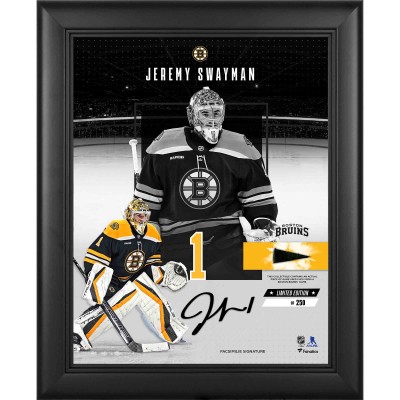 Jeremy Swayman Boston Bruins Facsimile Signature Fanatics Authentic Framed 11 x 14 Impact Collage with a Piece of Game-Used Puck - Limited Edition of 250
