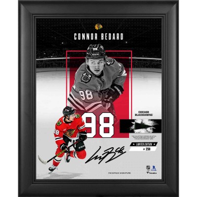 Connor Bedard Chicago Blackhawks Facsimile Signature Fanatics Authentic Framed 11 x 14 Impact Collage with a Piece of Game-Used Puck - Limited Edition of 250