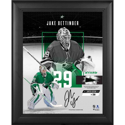 Jake Oettinger Dallas Stars Facsimile Signature Fanatics Authentic Framed 11 x 14 Showcase Collage with a Piece of Game-Used Puck - Limited Edition of 250