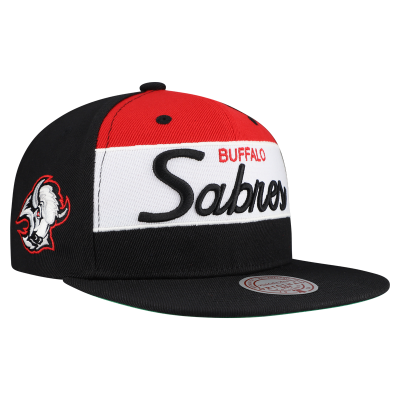 Buffalo Sabres Mitchell & Ness Black Retro Script Colorblock Snapback Hat
