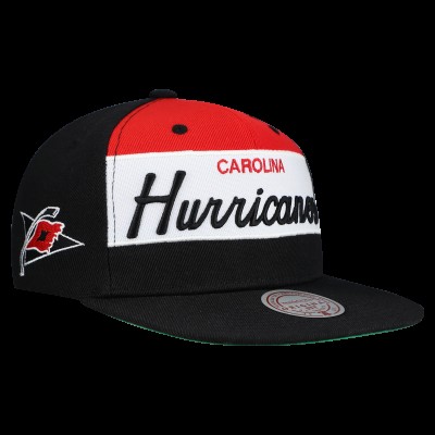 Carolina Hurricanes Mitchell & Ness Black Retro Script Colorblock Snapback Hat
