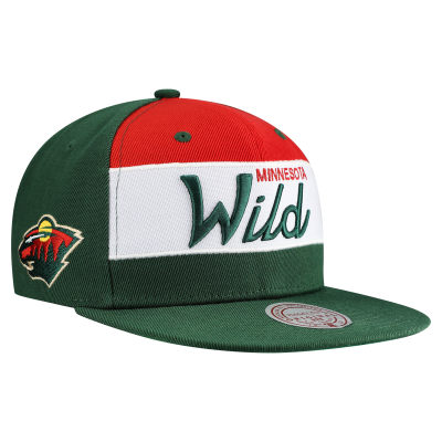 Minnesota Wild Mitchell & Ness Green Retro Script Colorblock Snapback Hat