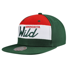 Minnesota Wild Mitchell & Ness Green Retro Script Colorblock Snapback Hat