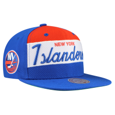 New York Islanders Mitchell & Ness Royal Retro Script Colorblock Snapback Hat New York Islanders Mitchell & Ness Royal Retro Script Colorblock Snapback Hat