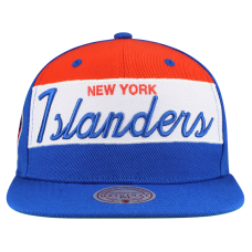 New York Islanders Mitchell & Ness Royal Retro Script Colorblock Snapback Hat New York Islanders Mitchell & Ness Royal Retro Script Colorblock Snapback Hat