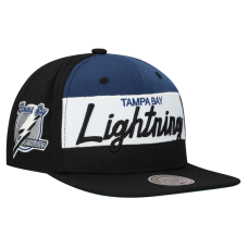 Tampa Bay Lightning Mitchell & Ness Black Retro Script Colorblock Snapback Hat