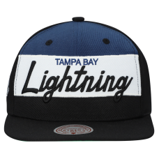 Tampa Bay Lightning Mitchell & Ness Black Retro Script Colorblock Snapback Hat
