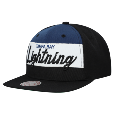 Tampa Bay Lightning Mitchell & Ness Black Retro Script Colorblock Snapback Hat