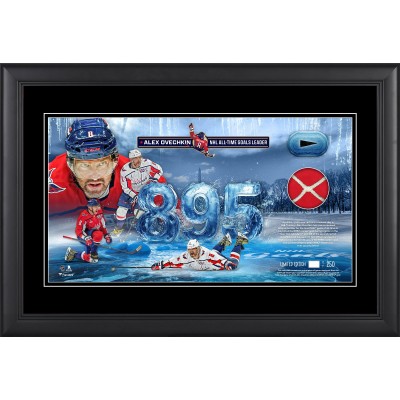 Alexander Ovechkin Washington Capitals Fanatics Authentic Framed 10 x 18 895th Goal Collage with a Piece of Game-Used Net from 895 Goal Game and from the 2024-25 Season - Limited Edition of 250