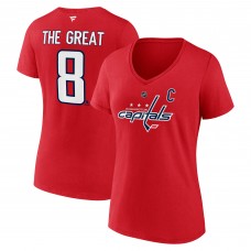 Женская футболка Washington Capitals Alexander Ovechkin Fanatics Athletic Red NHL All-Time Leading Goal Scorer The Great 8 Name & Number V-Neck