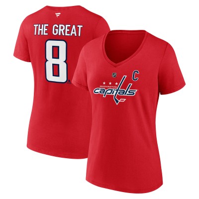 Женская футболка Washington Capitals Alexander Ovechkin Fanatics Athletic Red NHL All-Time Leading Goal Scorer The Great 8 Name & Number V-Neck