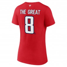 Женская футболка Washington Capitals Alexander Ovechkin Fanatics Athletic Red NHL All-Time Leading Goal Scorer The Great 8 Name & Number V-Neck