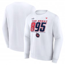 Футболка Washington Capitals Alexander Ovechkin Fanatics White NHL All-Time Leading Goal Scorer The Great 895 Fleece Pullover Sweatshirt