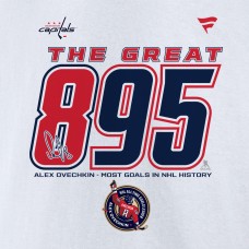 Футболка Washington Capitals Alexander Ovechkin Fanatics White NHL All-Time Leading Goal Scorer The Great 895 Fleece Pullover Sweatshirt