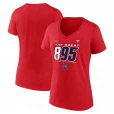 Женская футболка Washington Capitals Alexander Ovechkin Fanatics Athletic Red NHL All-Time Leading Goal Scorer The Great 895 V-Neck