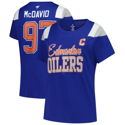 Женская футболка Edmonton Oilers Connor McDavid Fanatics Royal Plus Size Name & Number Scoop Neck