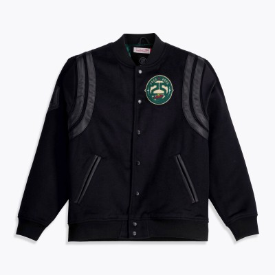 Minnesota Wild Mitchell & Ness Black Walk The Tunnel Full-Snap Varsity Jacket