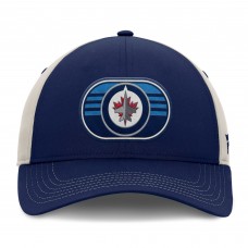 Winnipeg Jets Fanatics Navy/Gray 2025 Stanley Cup Playoffs Locker Room Trucker Adjustable Hat