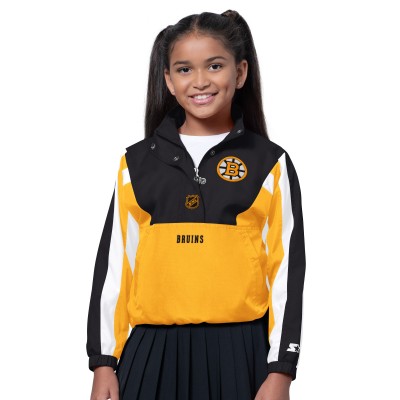 Girls Boston Bruins Starter Black/Gold Key Player Half Zip Jacket
