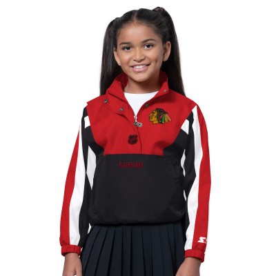 Girls Chicago Blackhawks Starter Black/Red Key Player Half Zip Jacket
