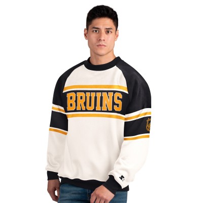 Boston Bruins Starter White Defense Fleece Crewneck Sweatshirt