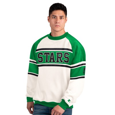Dallas Stars Starter White Defense Fleece Crewneck Sweatshirt