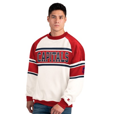 Washington Capitals Starter White Defense Fleece Crewneck Sweatshirt