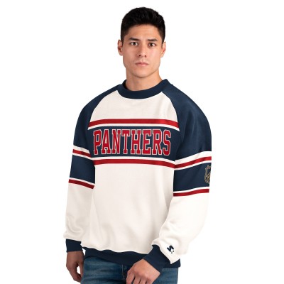 Florida Panthers Starter White Defense Fleece Crewneck Sweatshirt