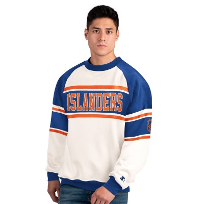 New York Islanders Starter White Defense Fleece Crewneck Sweatshirt