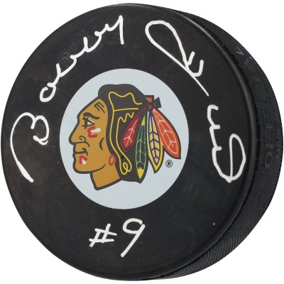 Шайба Bobby Hull Chicago Blackhawks Autographed Fanatics Authentic Official Game with #9 Inscription