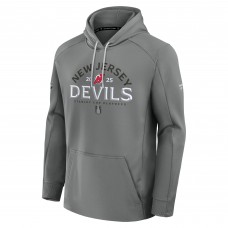New Jersey Devils Fanatics Gray 2025 Stanley Cup Playoffs Authentic Pro Rink Fly Fleece Pullover Hoodie