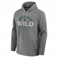 Minnesota Wild Fanatics Gray 2025 Stanley Cup Playoffs Authentic Pro Rink Fly Fleece Pullover Hoodie