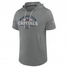Washington Capitals Fanatics Gray 2025 Stanley Cup Playoffs Authentic Pro Road Performance Short Sleeve Pullover Hoodie