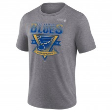 St. Louis Blues Fanatics Heather Charcoal 2025 Stanley Cup Playoffs Crossbar Tri-Blend T-Shirt