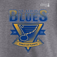 St. Louis Blues Fanatics Heather Charcoal 2025 Stanley Cup Playoffs Crossbar Tri-Blend T-Shirt