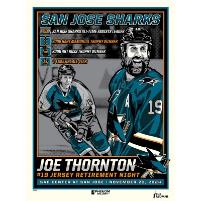 San Jose Sharks Joe Thornton Phenom Gallery Jersey Retirement 18 x 24 Serigraph